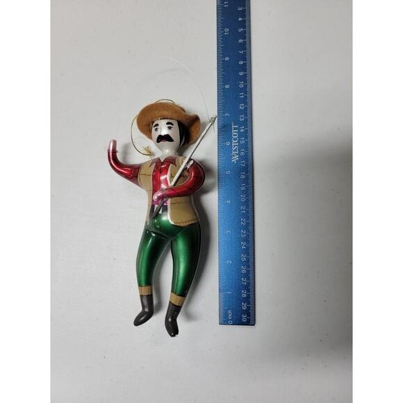 Vintage Fisherman Ornament Plastic Hand Painted 7" Christmas Holiday - Picture 4 of 4